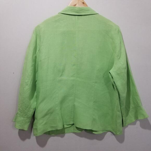 Talbots Jacket Womens 16 Green Irish Linen Button Front Patch Pockets Shacket - Picture 2 of 7